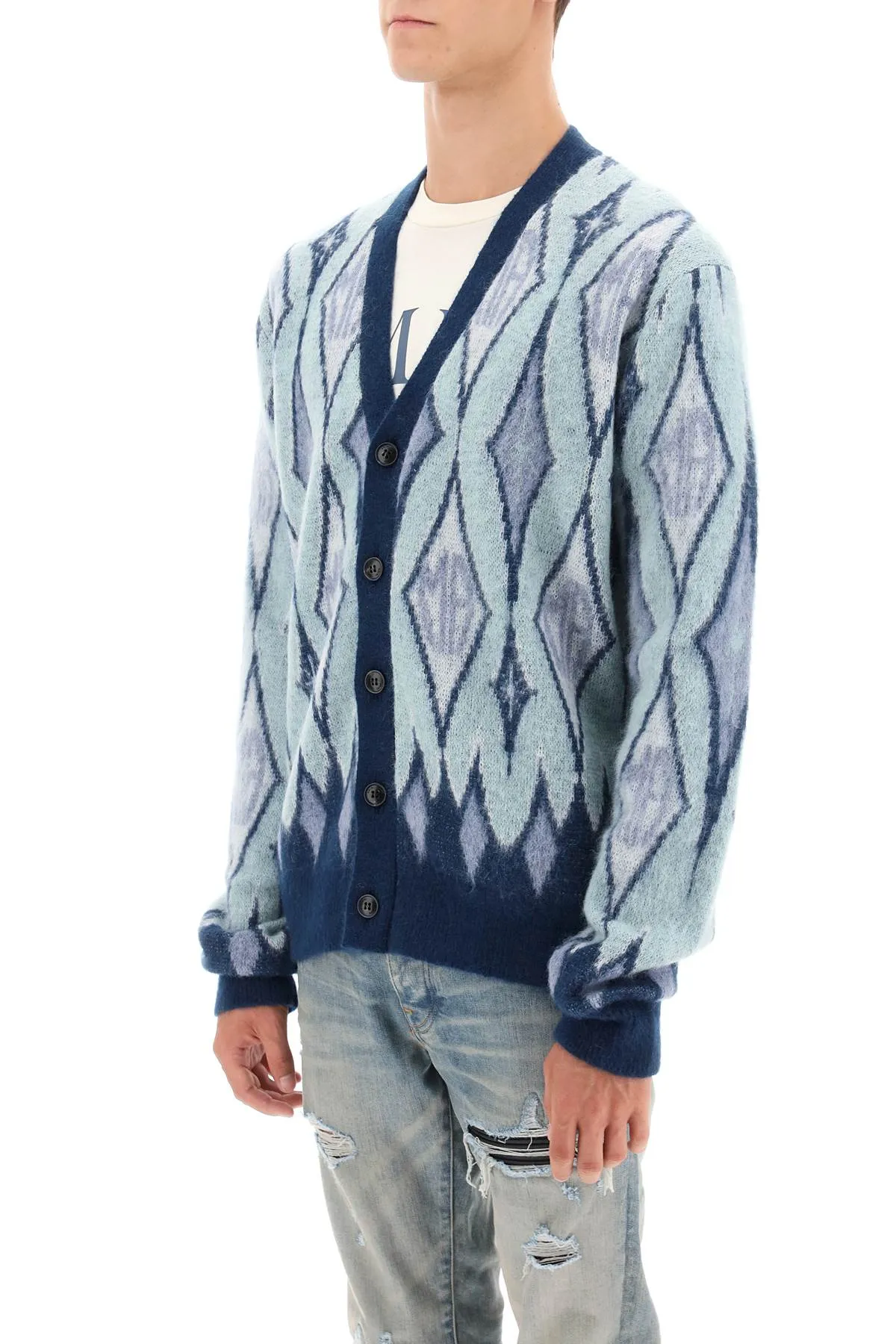 argyle bruhed-yarn cardigan