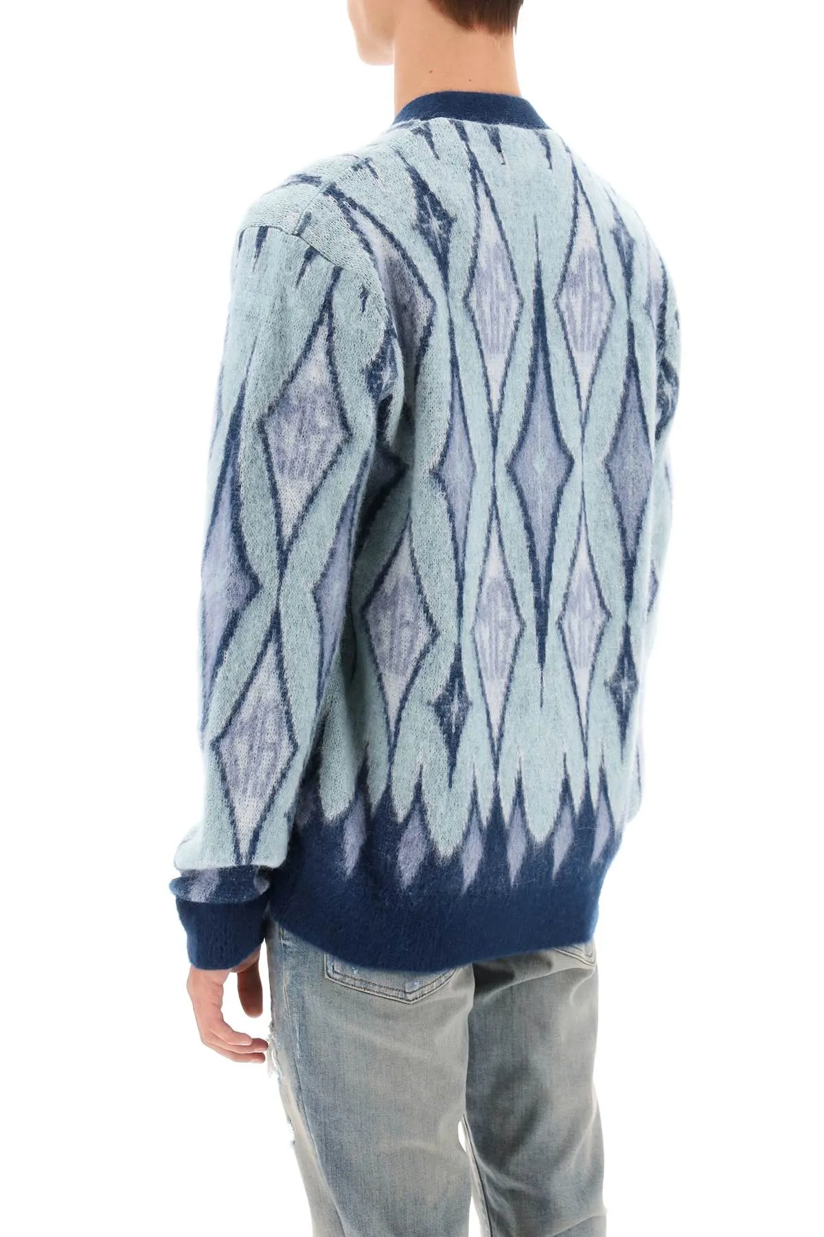 argyle bruhed-yarn cardigan