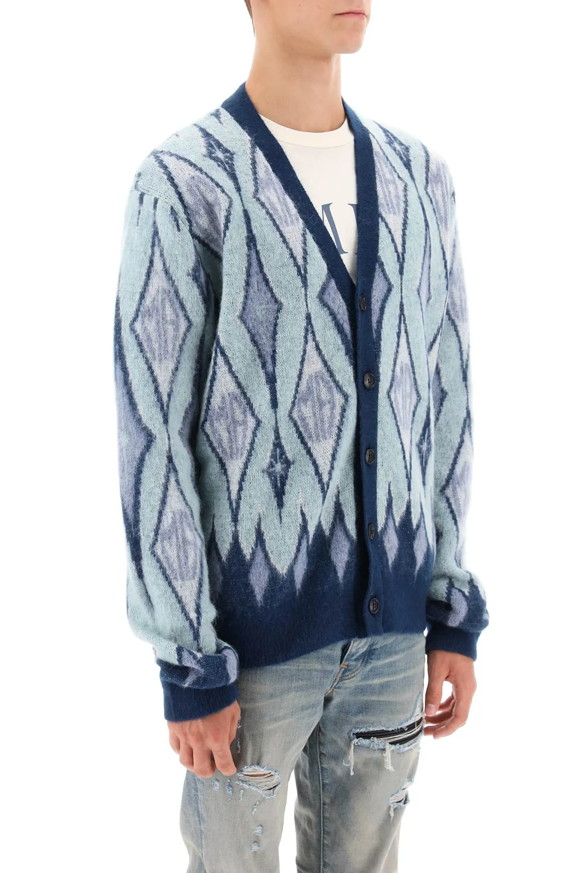 argyle bruhed-yarn cardigan