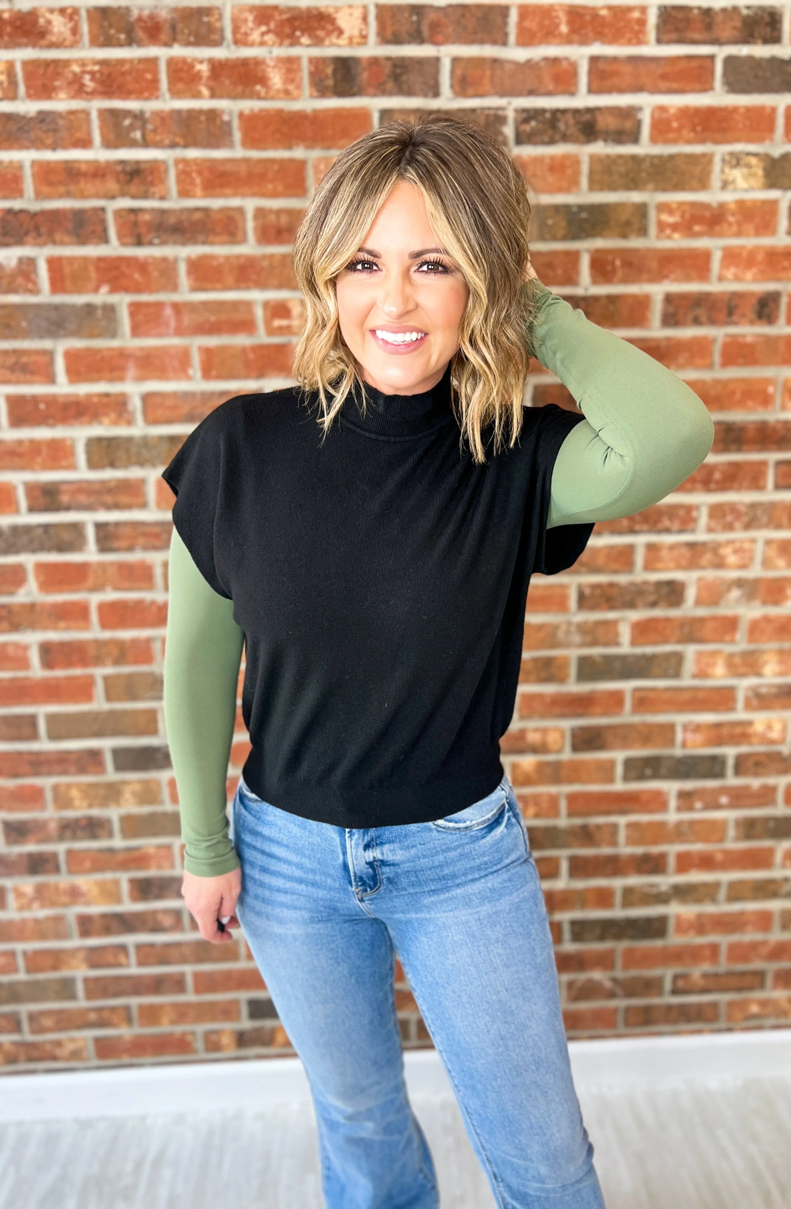 Bare Essential Seamless Mock Neck Long Sleeve Top - Smoky Olive