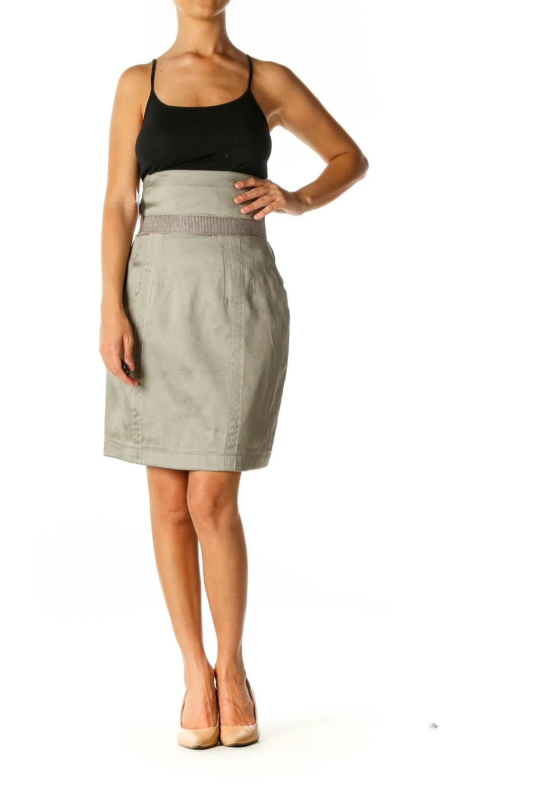 Beige Solid Chic Straight Skirt