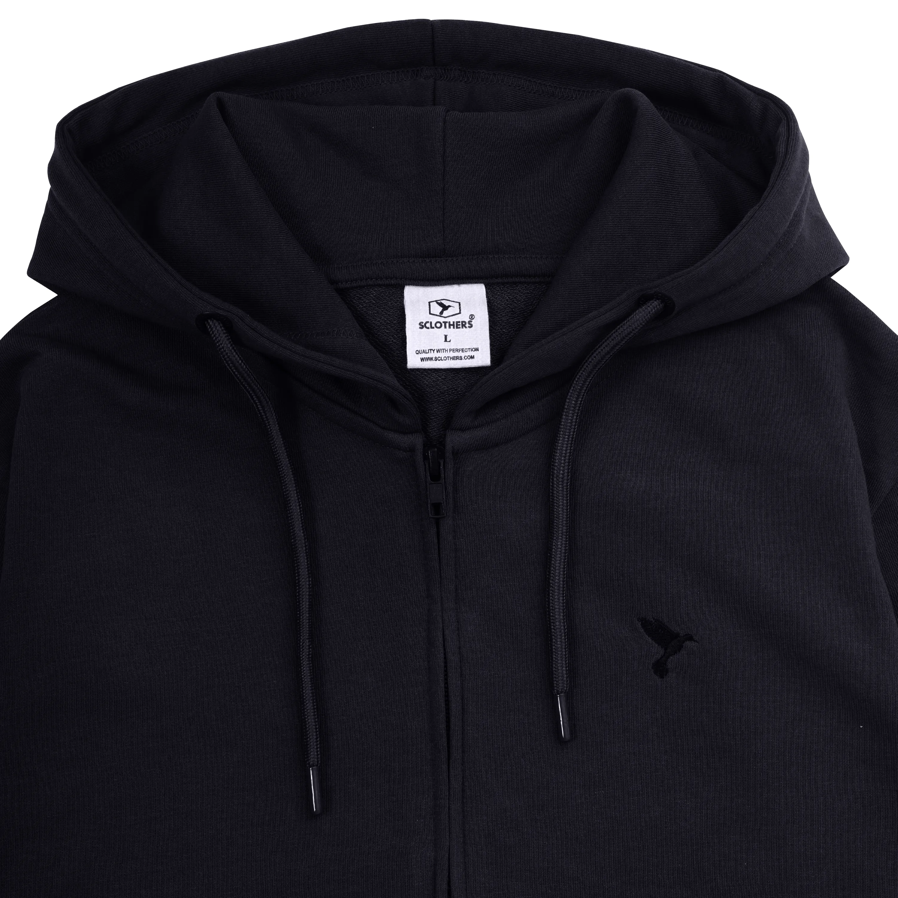 Black Embroidered Zipper Hoodie (Plus Size) - S24 - MH0076P