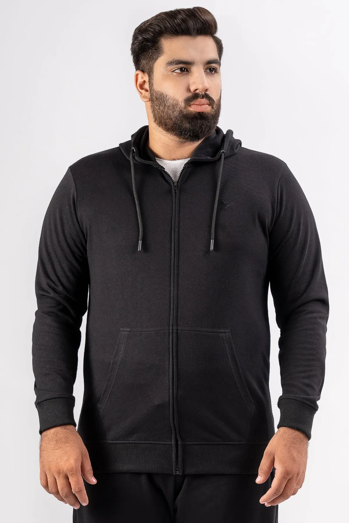 Black Embroidered Zipper Hoodie (Plus Size) - S24 - MH0076P