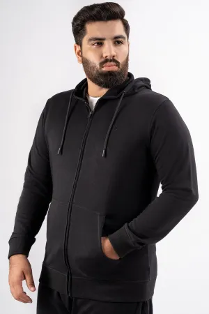 Black Embroidered Zipper Hoodie (Plus Size) - S24 - MH0076P