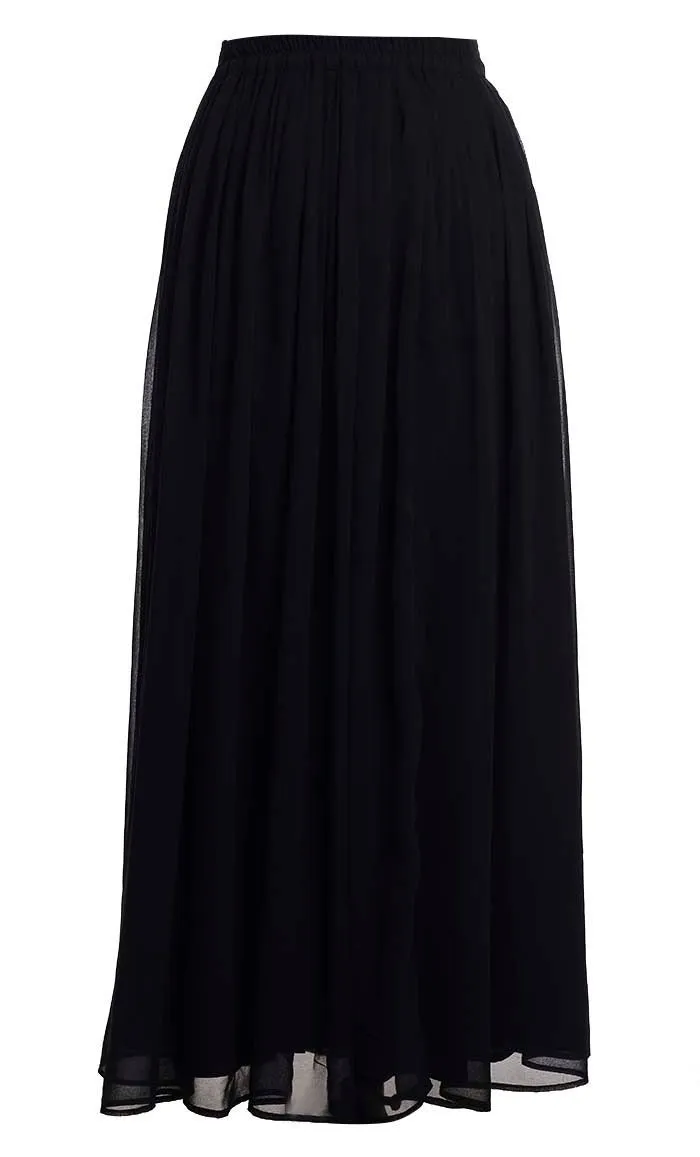 Black Georgette Skirt With Pockets And Lining