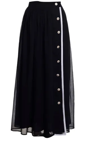 Black Georgette Skirt With Pockets And Lining