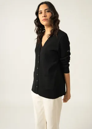 Blainville V neck cardigan - buttoned, in soft wool (NOIR)