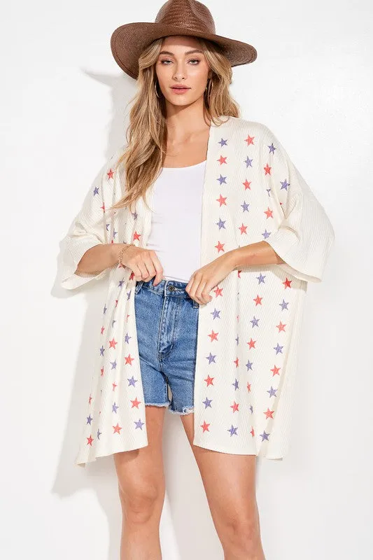 Blue and Red Stars Kimono Cardigan