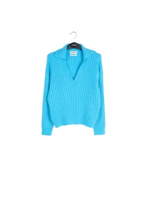 Blue V-neck ribbed-knit sweater