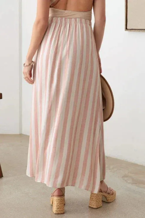 BOHO FRONT BUTTON STRIPE MAXI SKIRT