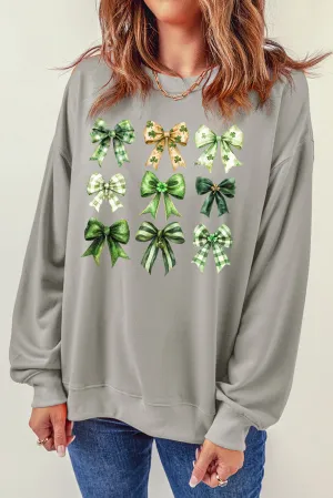 Bow Graphic Plain Crew Neck St Patrick Pullover Sweatshirt