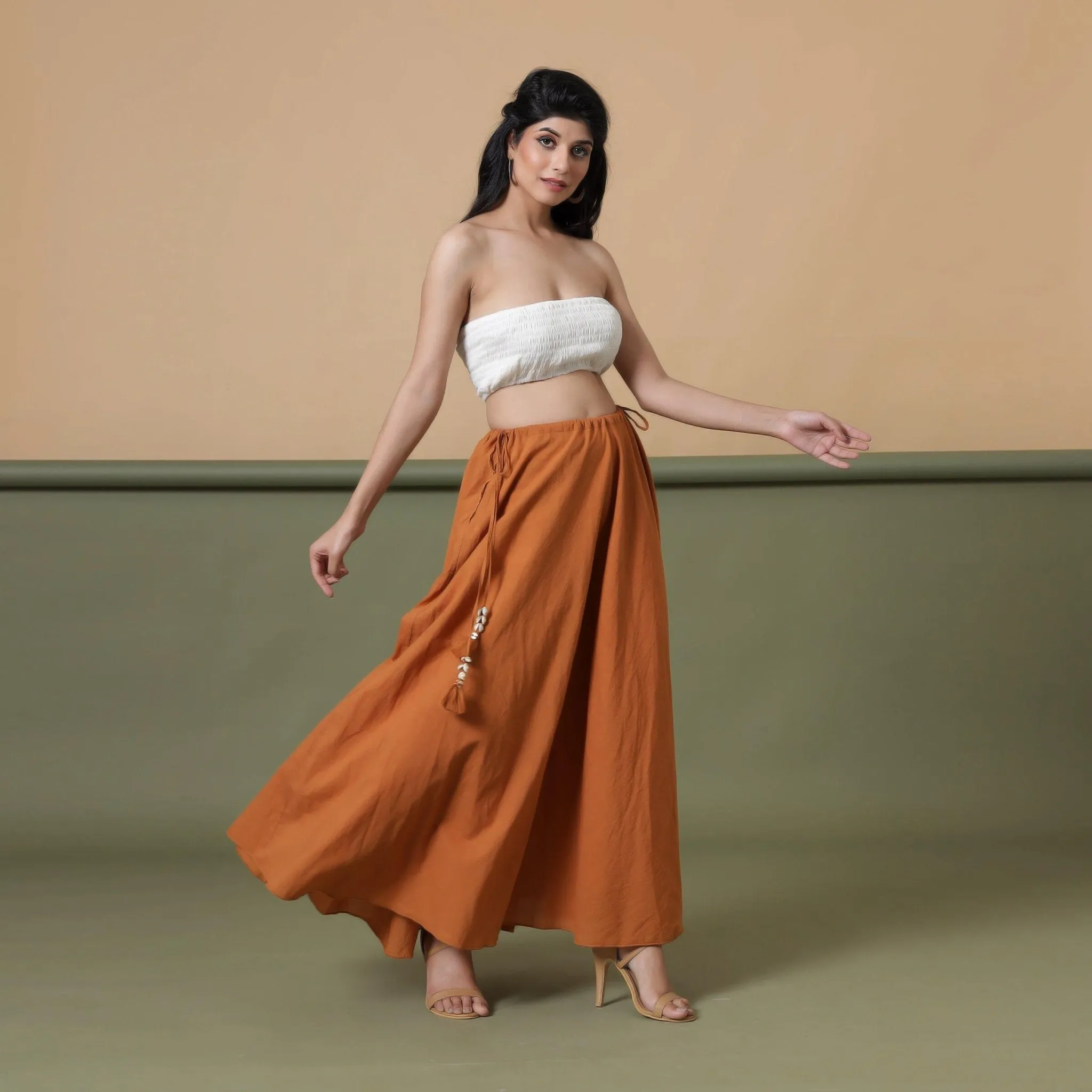 Convertible 3-Way Rust Tie-Dye Cotton Skirt Dress