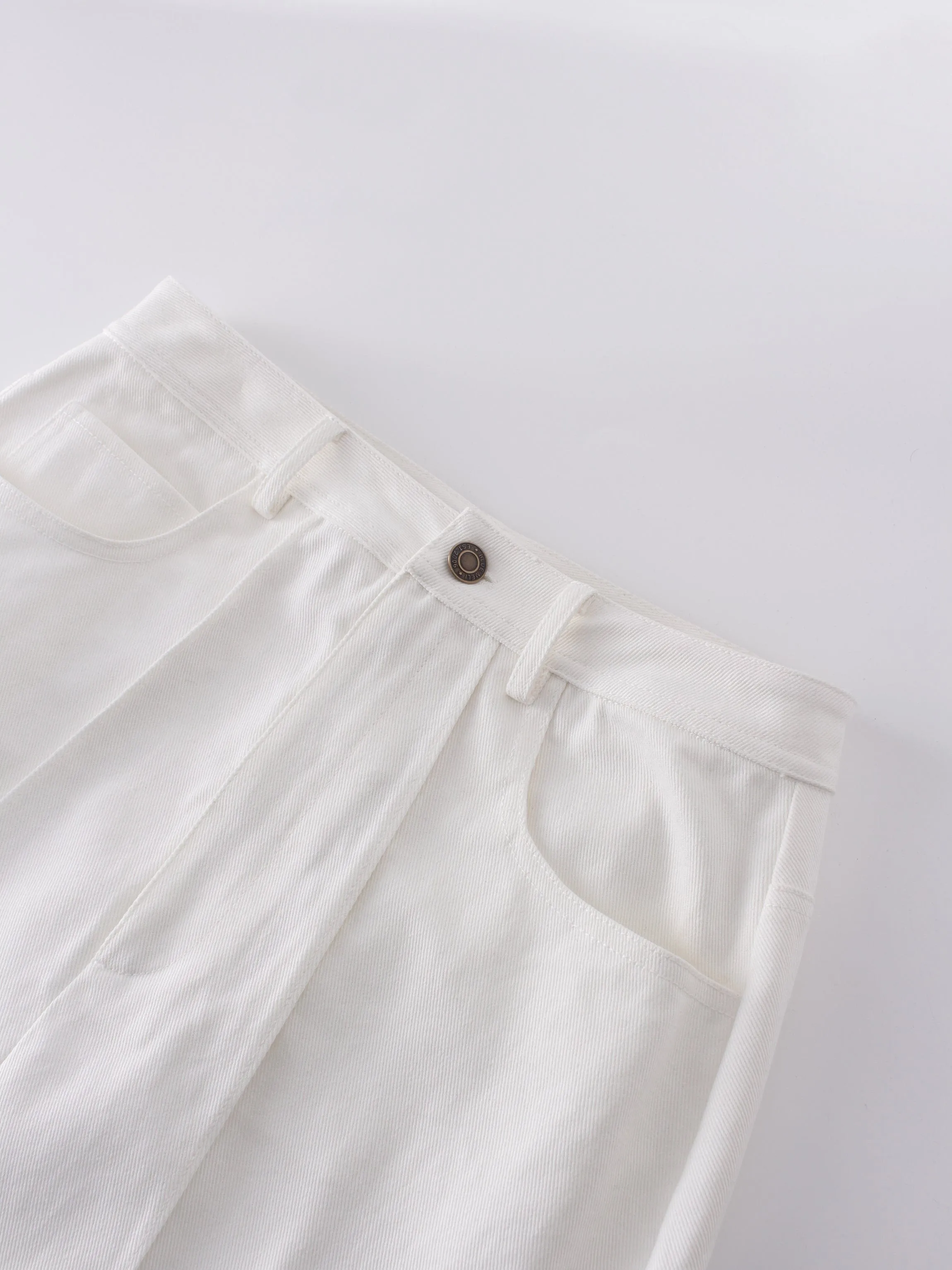 Denim Seamed Skirt-White