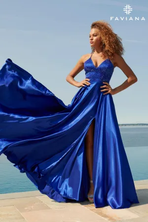 Faviana Long V-Neck A-Line Prom Dress S10870