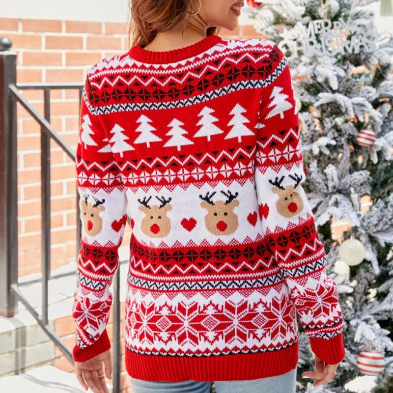 Festival Crew Neck Long Sleeve Reindeer Nordic Fair Isle Christmas Sweater