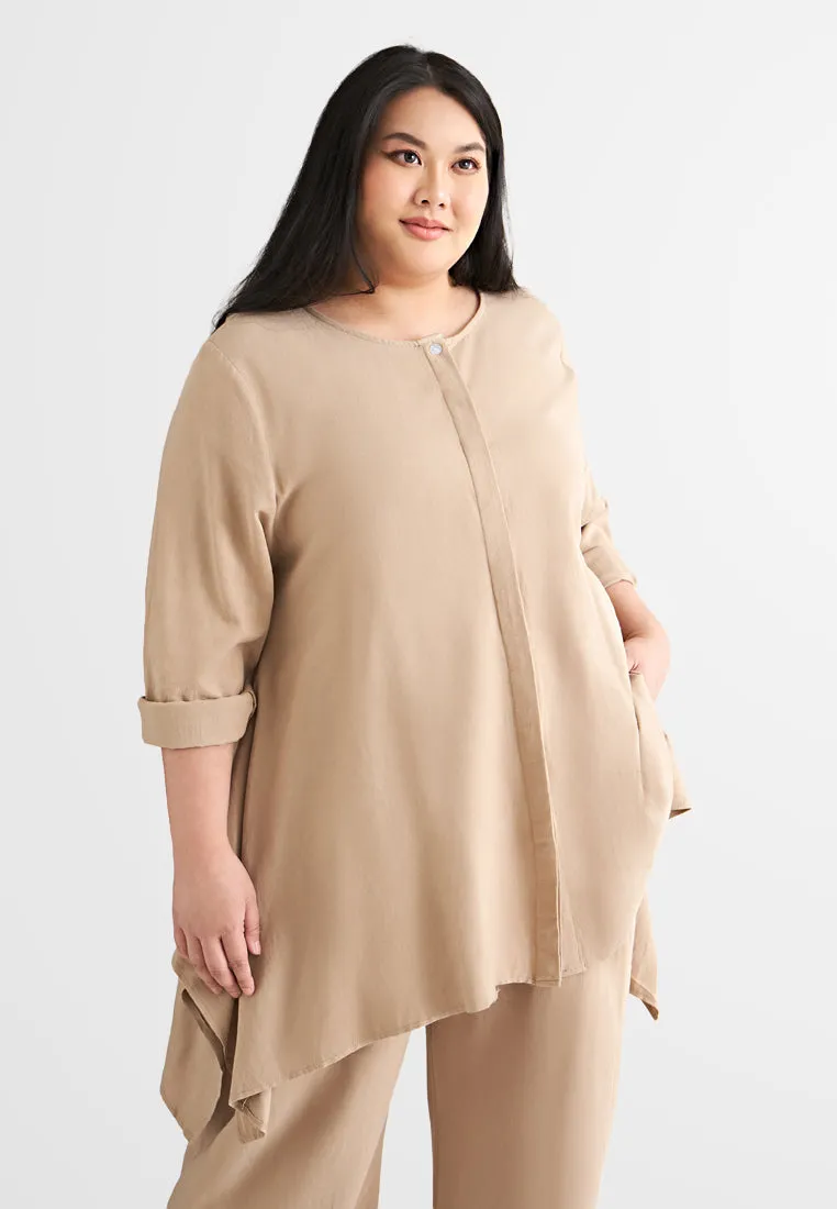 Flaire Soft Linen Flared Button Blouse