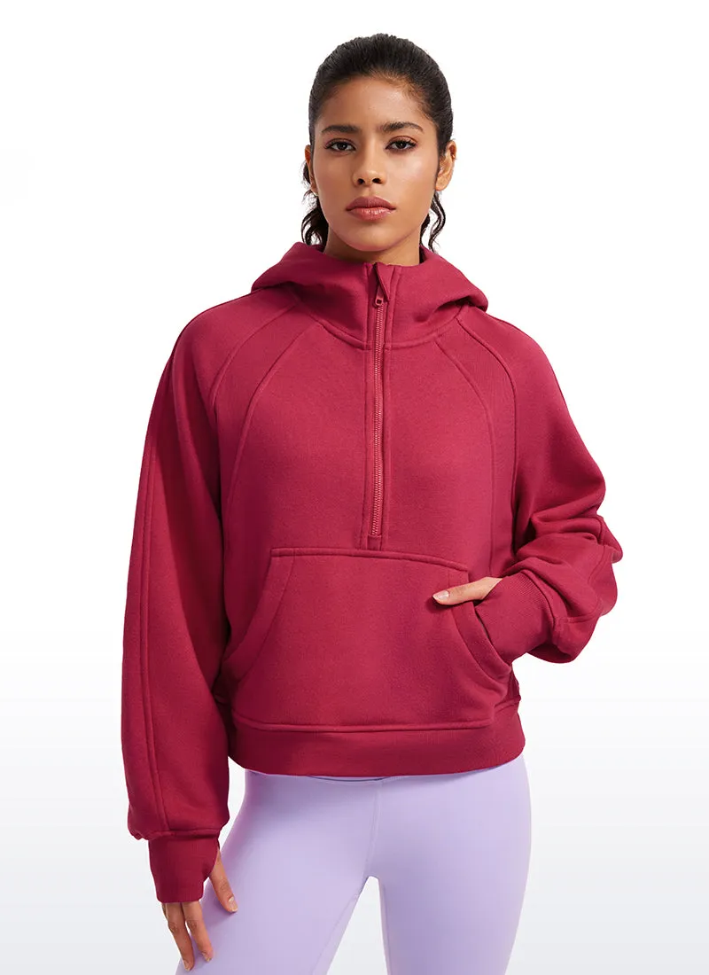 Fleece Lined Half Zip Hoodies with Thumb Holes