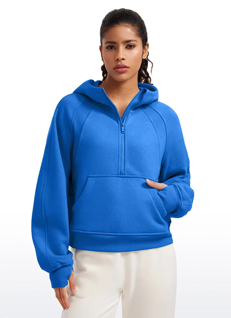 Fleece Lined Half Zip Hoodies with Thumb Holes