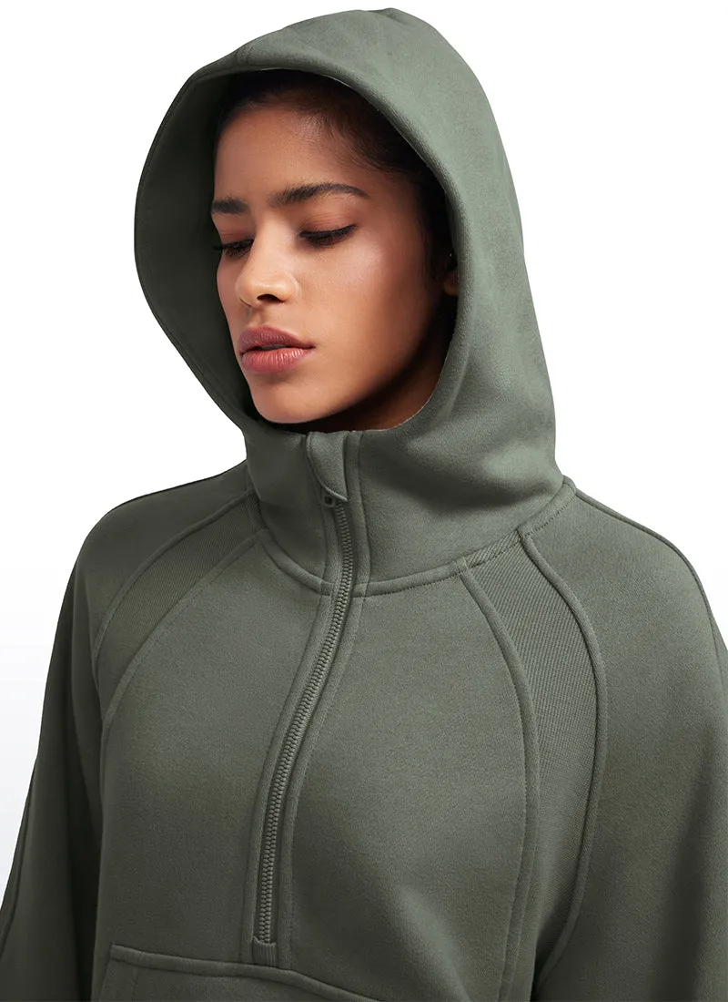 Fleece Lined Half Zip Hoodies with Thumb Holes