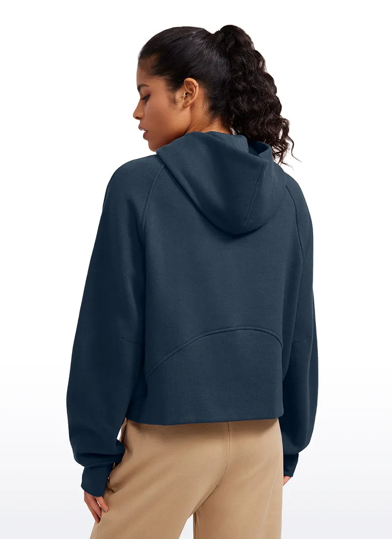 Fleece Lined Half Zip Hoodies with Thumb Holes