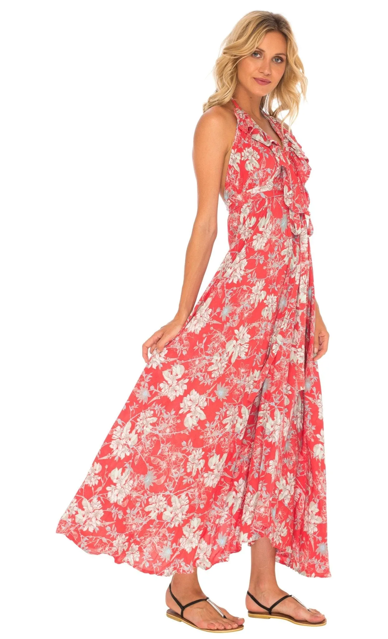 Flowy Long Halter Dress with Ruffles