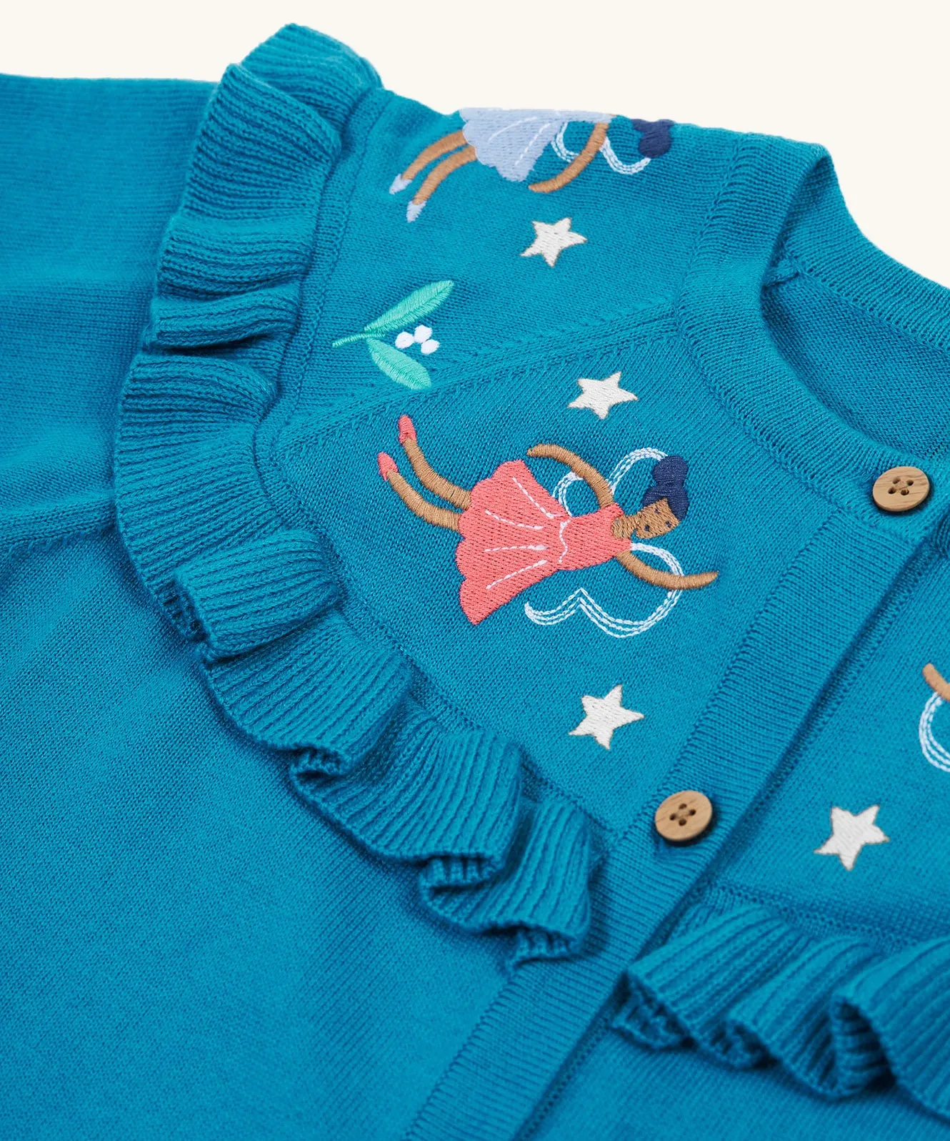 Frugi Romi Ruffle Cardigan - Deep Water/Fairies