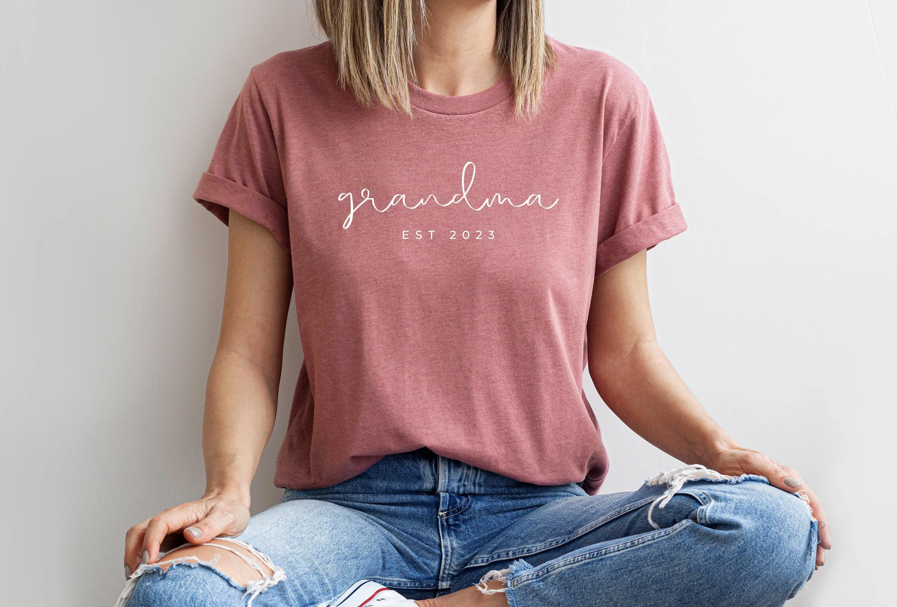 Grandma Est year Personalization Classic Soft Short Sleeve Shirt (Cursive)