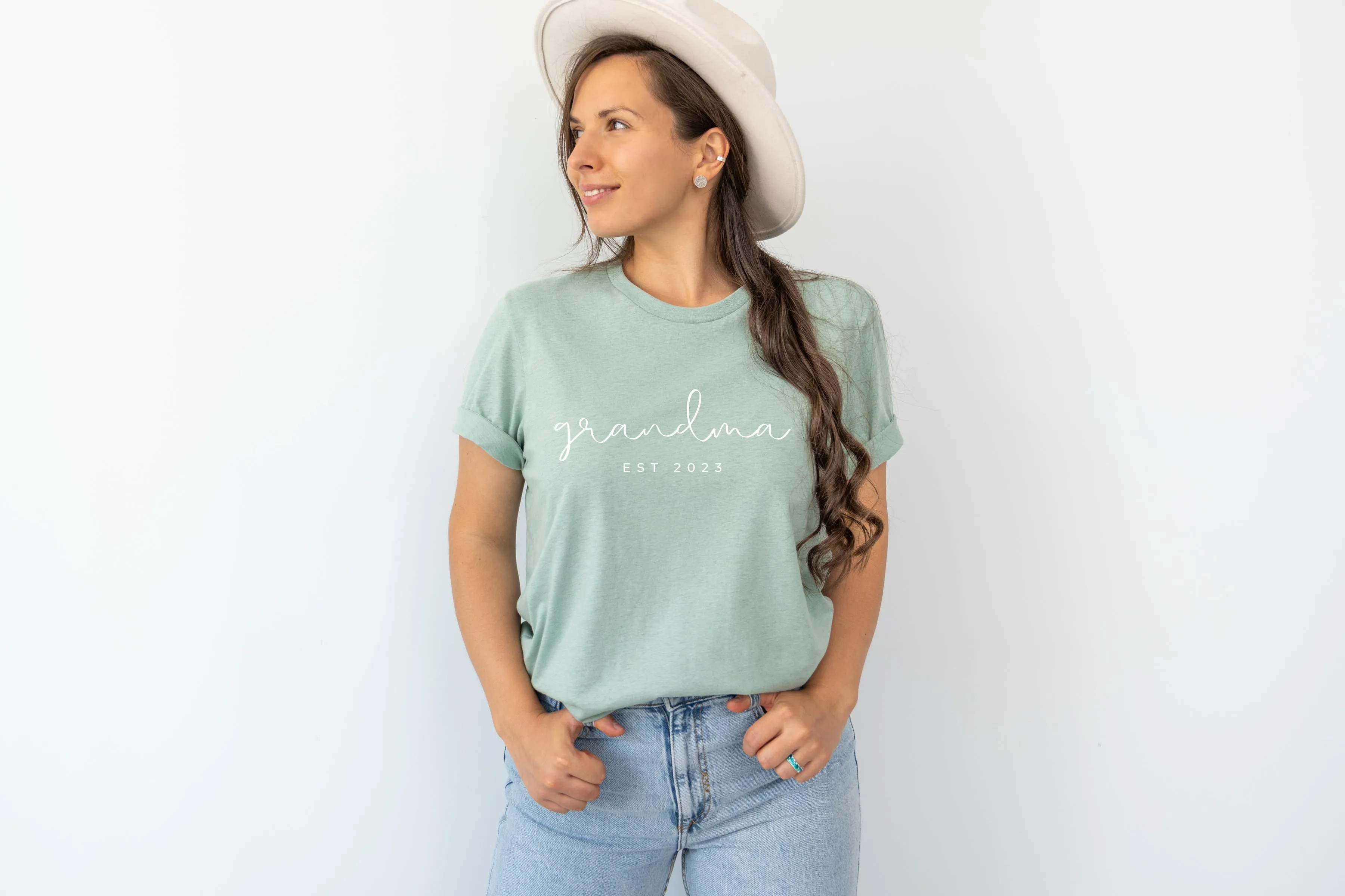 Grandma Est year Personalization Classic Soft Short Sleeve Shirt (Cursive)