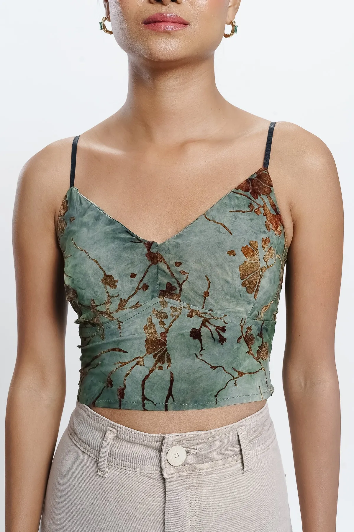 Green Floral Crop Top