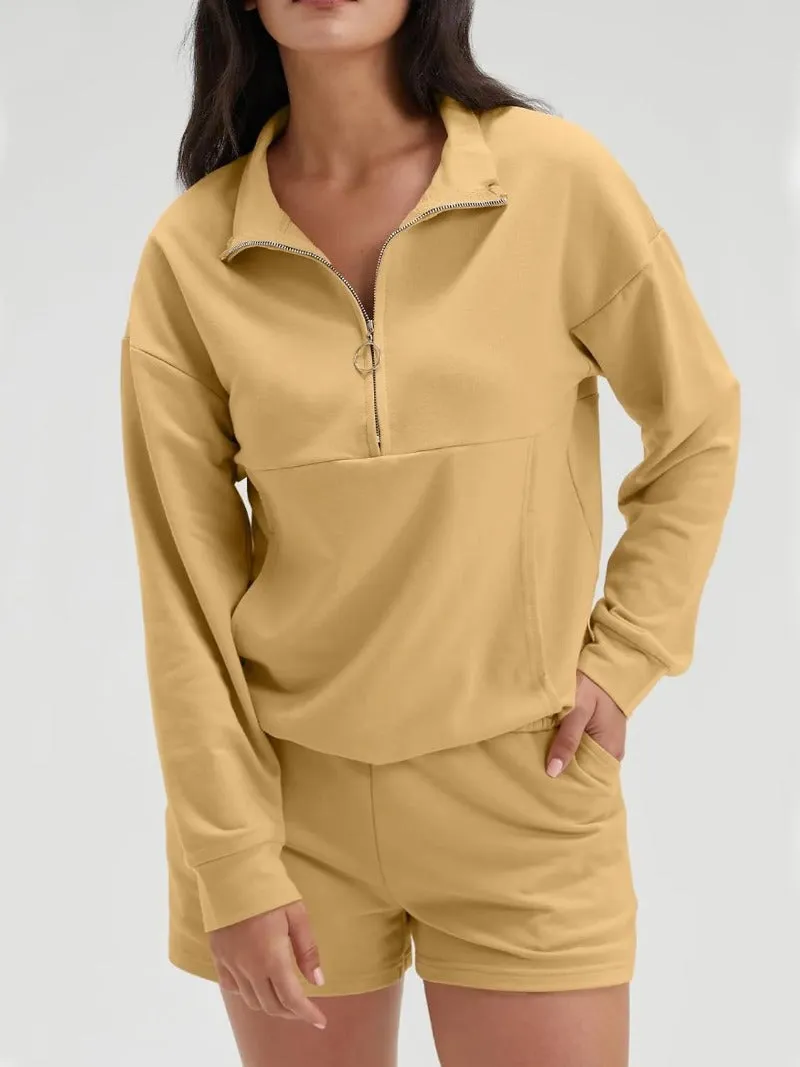 Half Zip Oversized Sweatshirt & Shorts Tracksuit