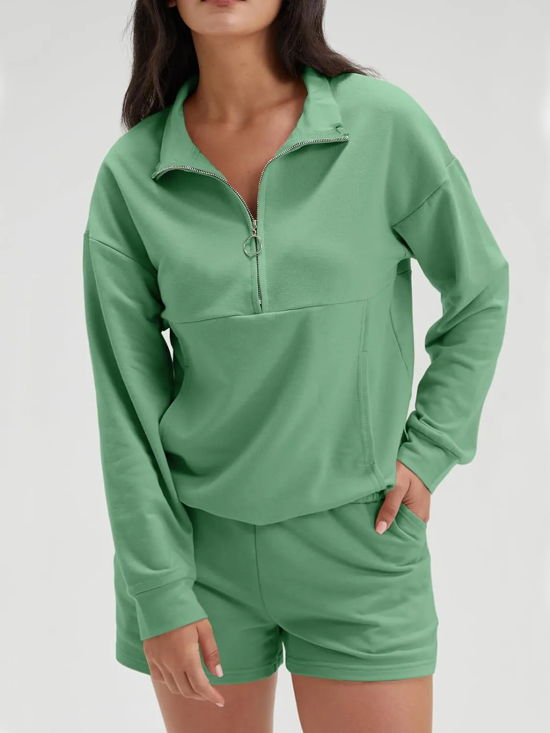 Half Zip Oversized Sweatshirt & Shorts Tracksuit