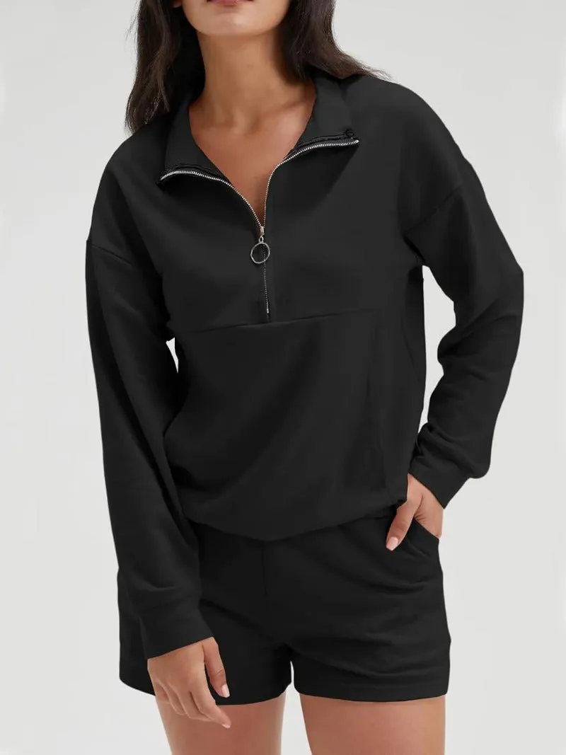 Half Zip Oversized Sweatshirt & Shorts Tracksuit