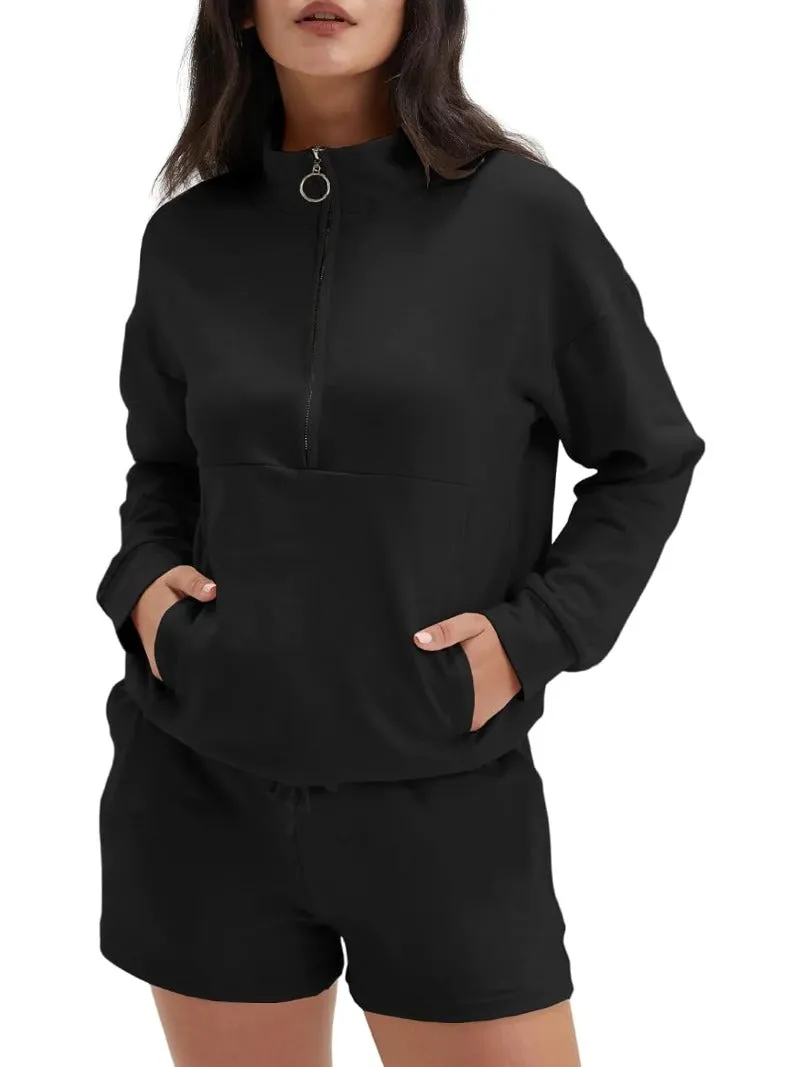 Half Zip Oversized Sweatshirt & Shorts Tracksuit