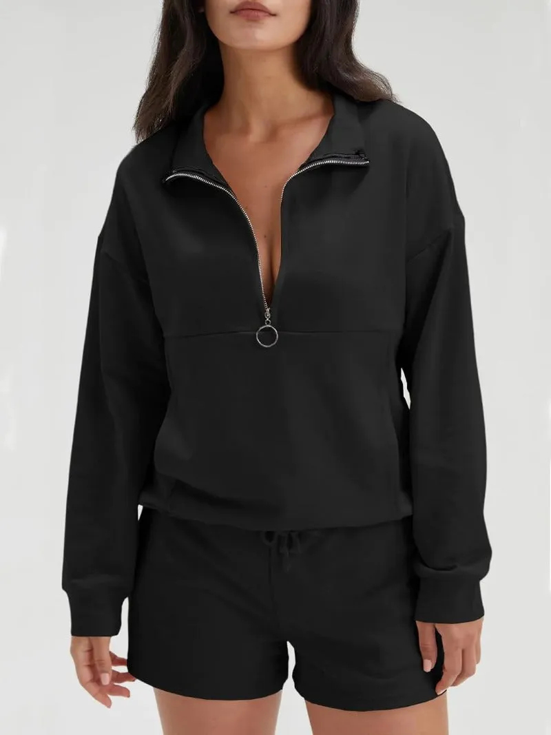 Half Zip Oversized Sweatshirt & Shorts Tracksuit