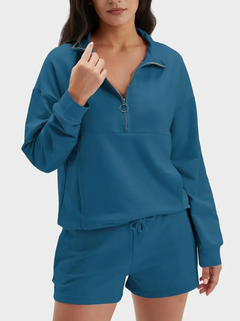 Half Zip Oversized Sweatshirt & Shorts Tracksuit