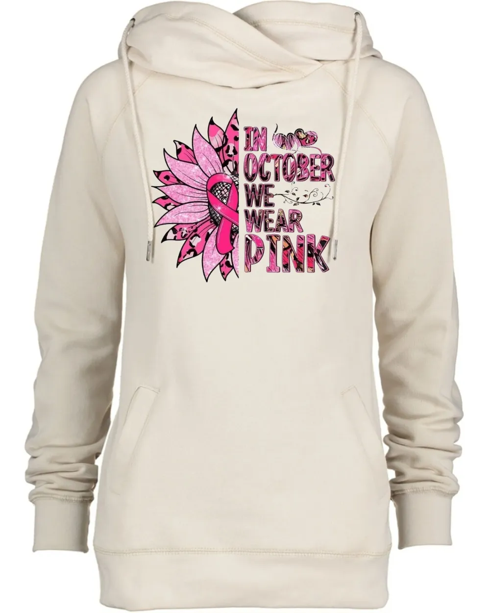 In Oct We Wear Pink Out Tackle Cancer Football Cowl Double Hood Top