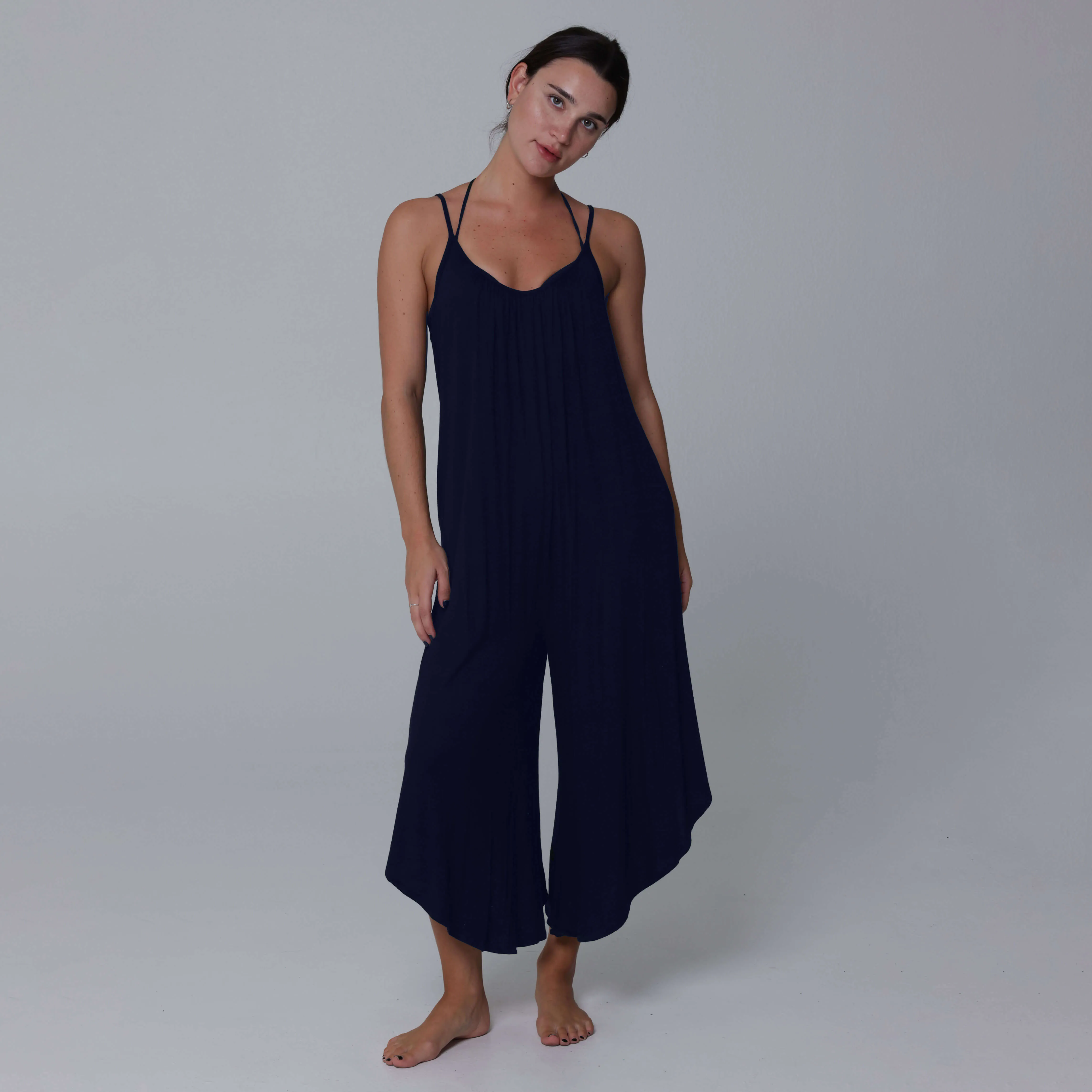 J Valdi Kira Jersey Flowy Jumpsuit Cover Up - Navy