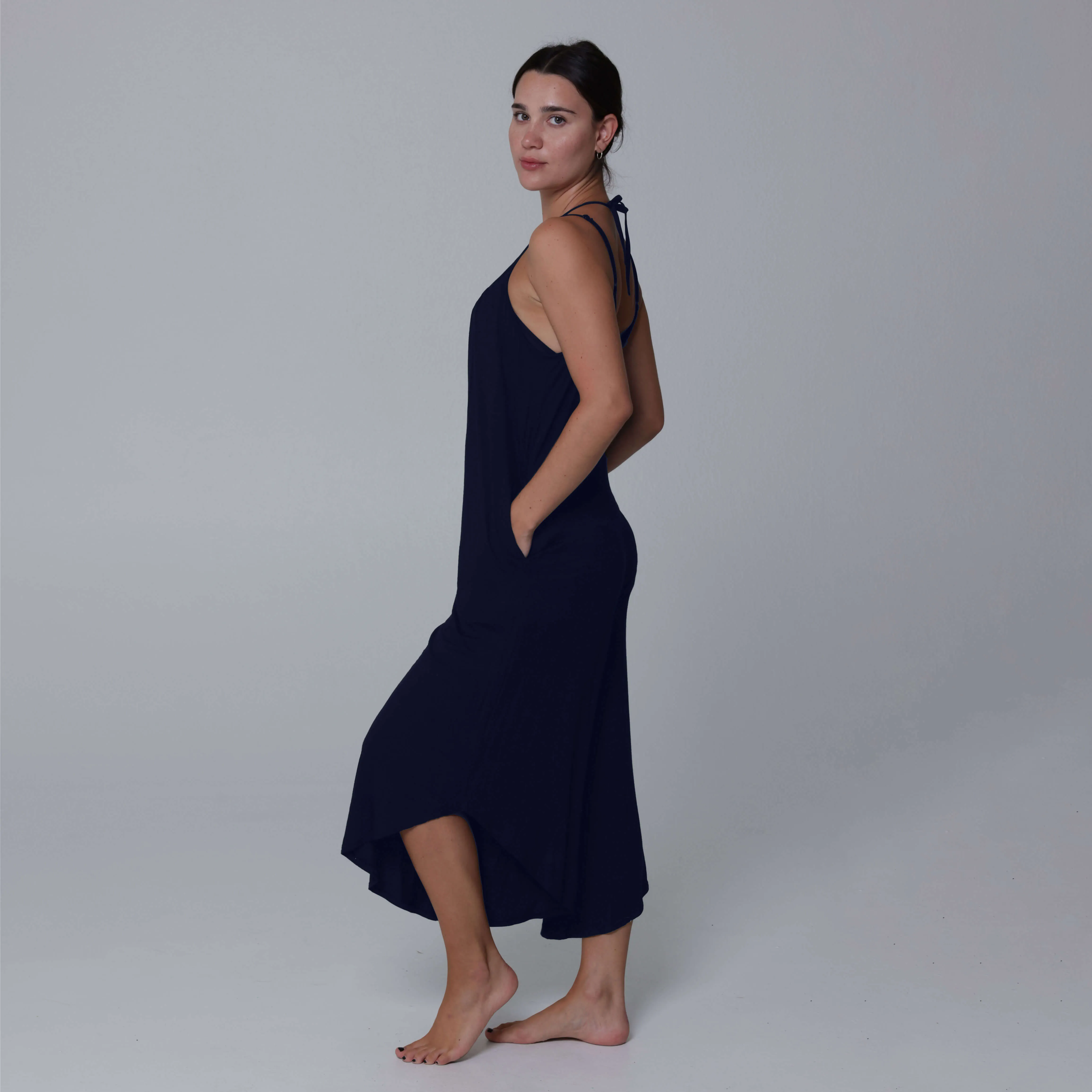 J Valdi Kira Jersey Flowy Jumpsuit Cover Up - Navy