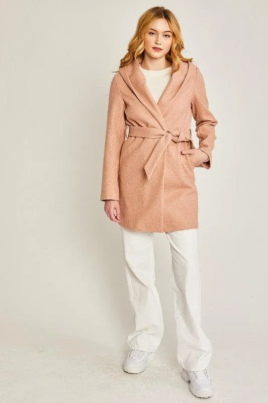 Jq Fleece Belted Hoodie Coat