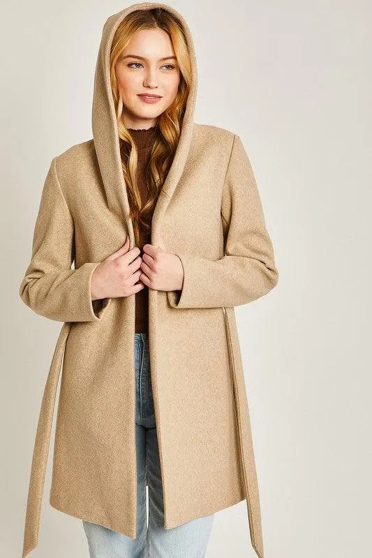 Jq Fleece Belted Hoodie Coat