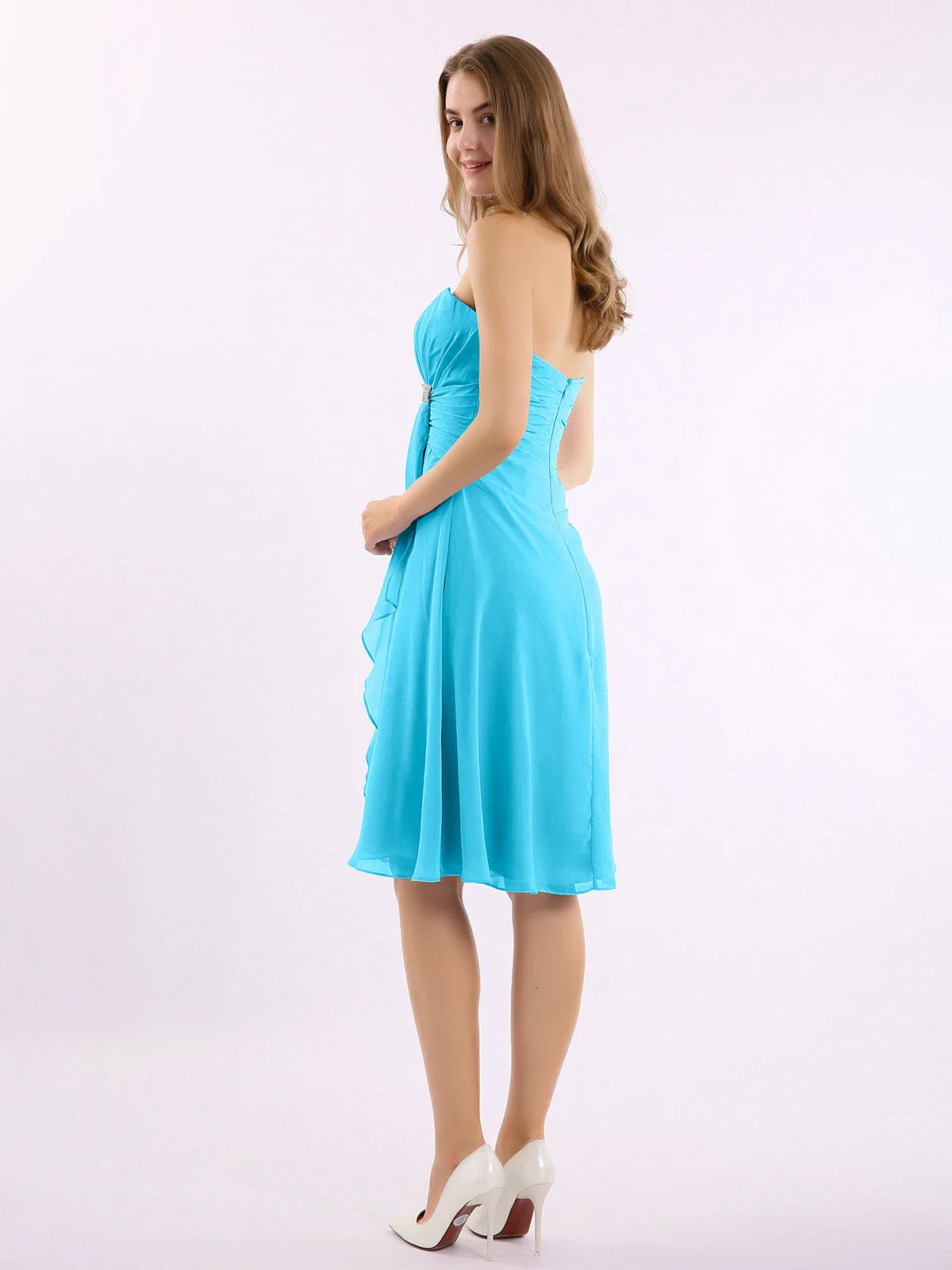 Knee Length Chiffon Dress with Sweetheart Neck-Pool Plus Size