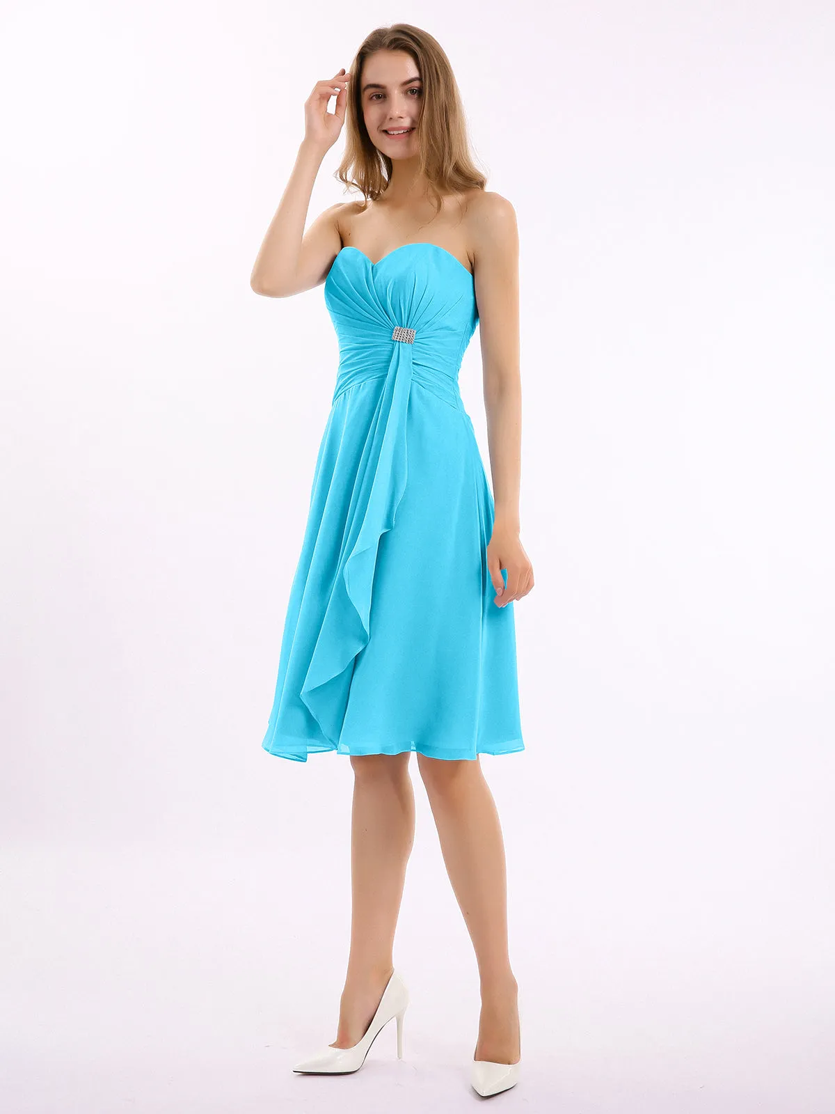 Knee Length Chiffon Dress with Sweetheart Neck-Pool Plus Size