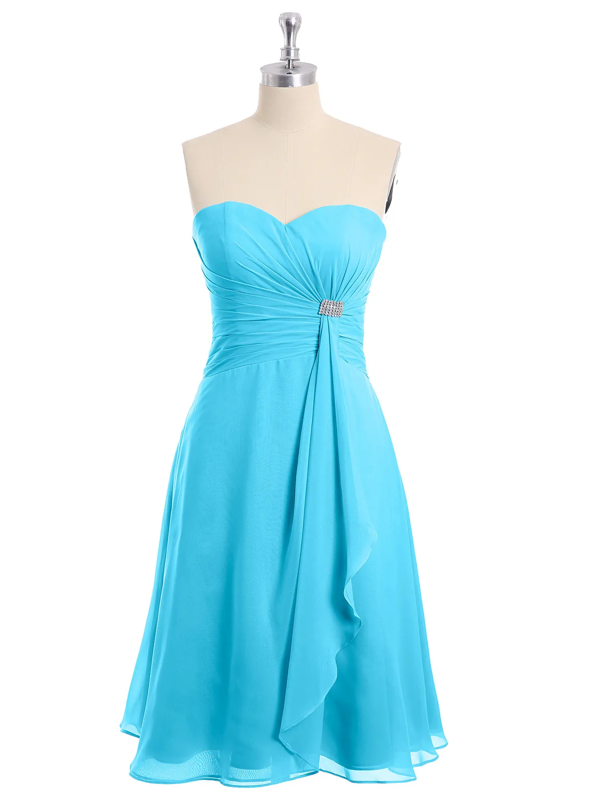 Knee Length Chiffon Dress with Sweetheart Neck-Pool Plus Size