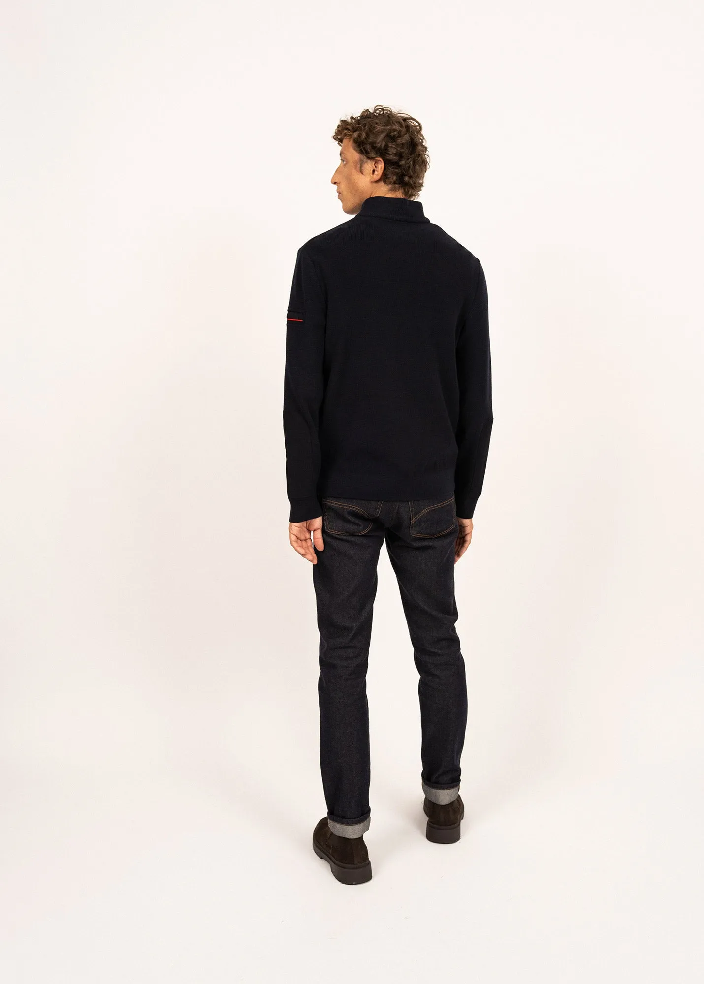 Loup de mer jumper - with zipped high neck, in soft wool (NAVY)