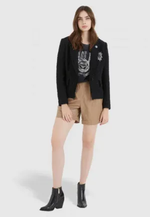 Marc Aurel Black Tweed Blazer With Brooches