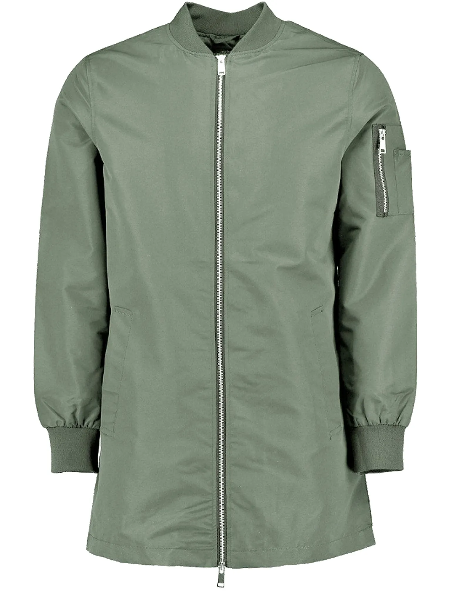 Mens Aiden Longline Bomber Jacket in Sage Green