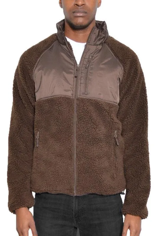 Mens Full Zip Sherpa Fleece Jackets 5 Colors