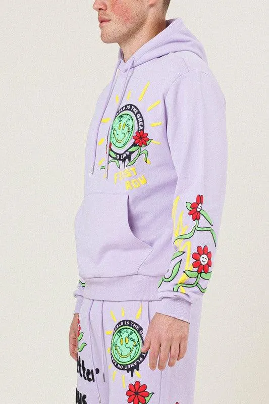 Mens Pink Flower Graphic Terry Pullover