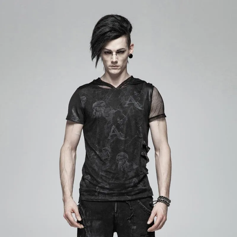 Men's Punk Skull Mesh Hooded T-shirts