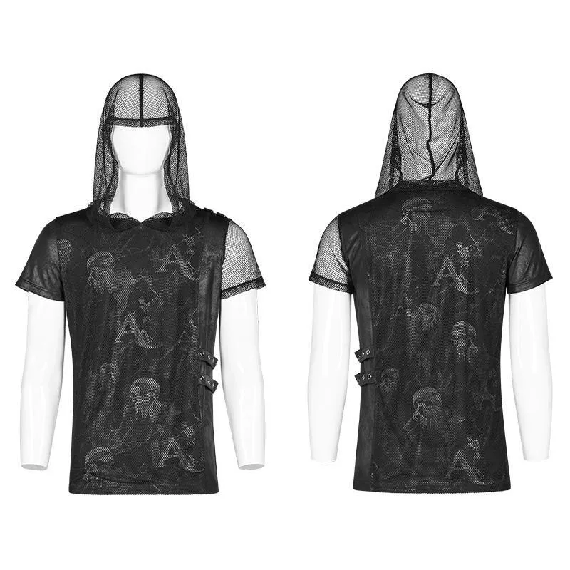 Men's Punk Skull Mesh Hooded T-shirts